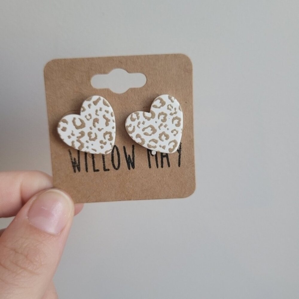 Willow May White and Cream Heart Stud Earrings